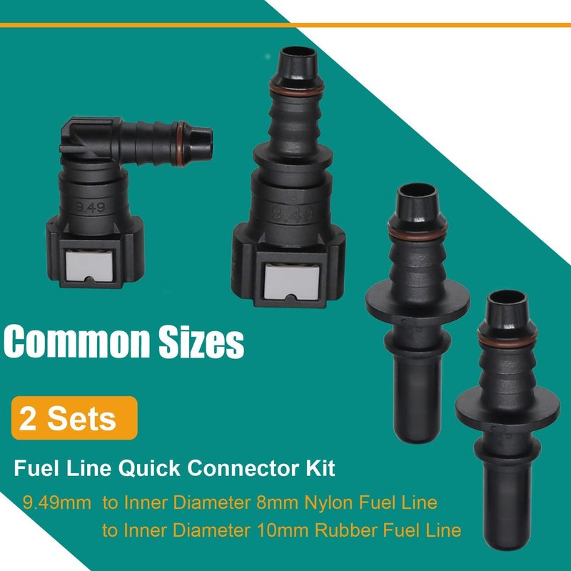 Dekiphox 2 Sets Fuel Line Quick Connect, Push-On Release Hose Connectors Straight & Elbow Pipe Connector Fittings SAE 9.49mm to ID 8mm - Image 5